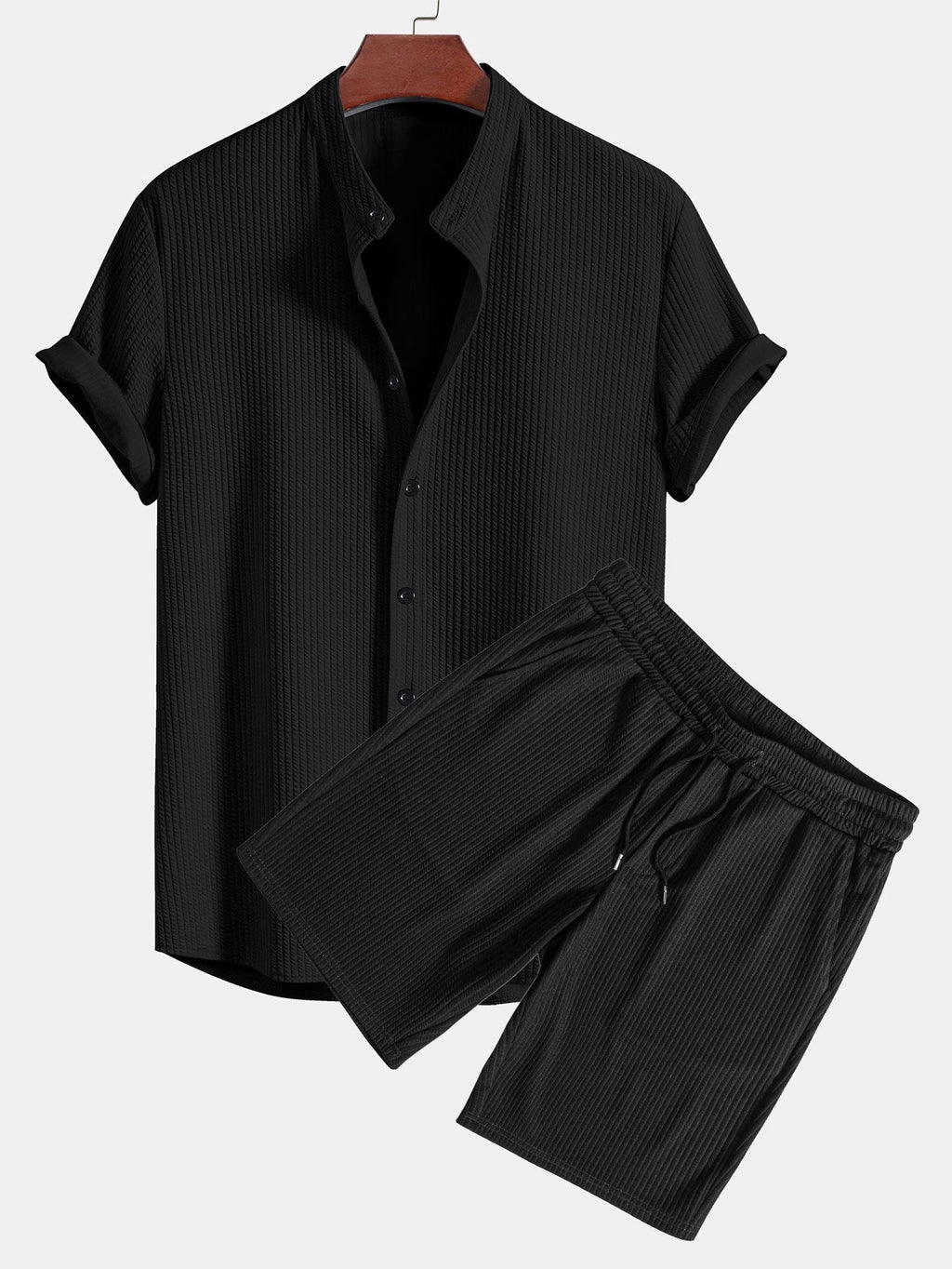 Camisa muscle fit acanalada con cuello alto + shorts