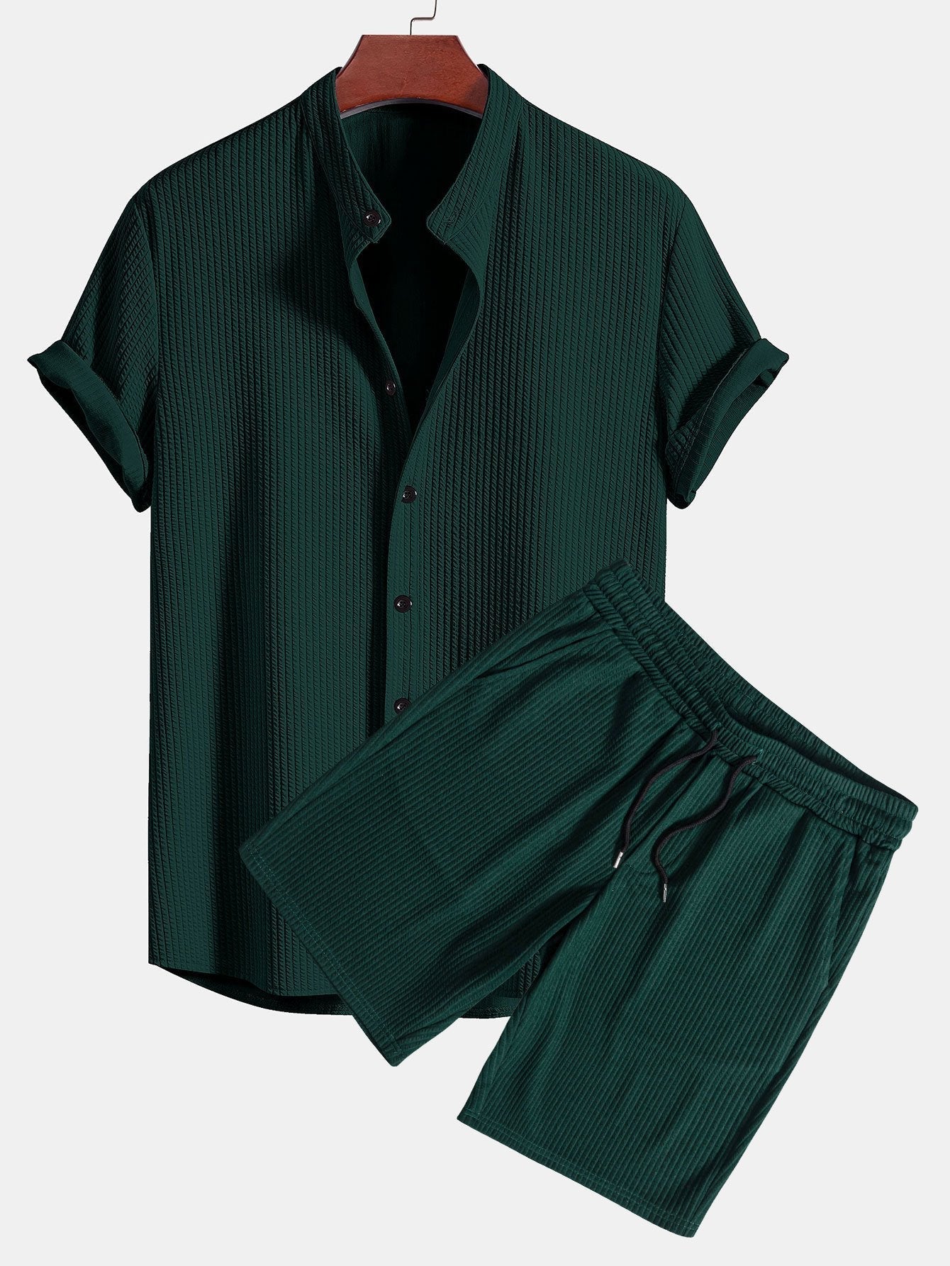 Camisa muscle fit acanalada con cuello alto + shorts