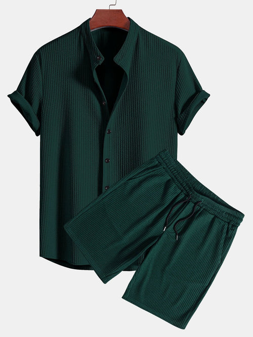 Camisa muscle fit acanalada con cuello alto + shorts