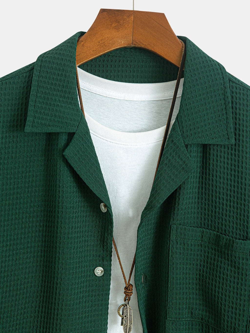 Camisa waffle de manga larga con cuello cubano