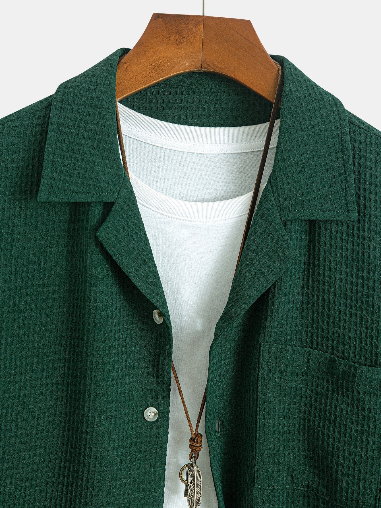 Camisa waffle de manga larga con cuello cubano