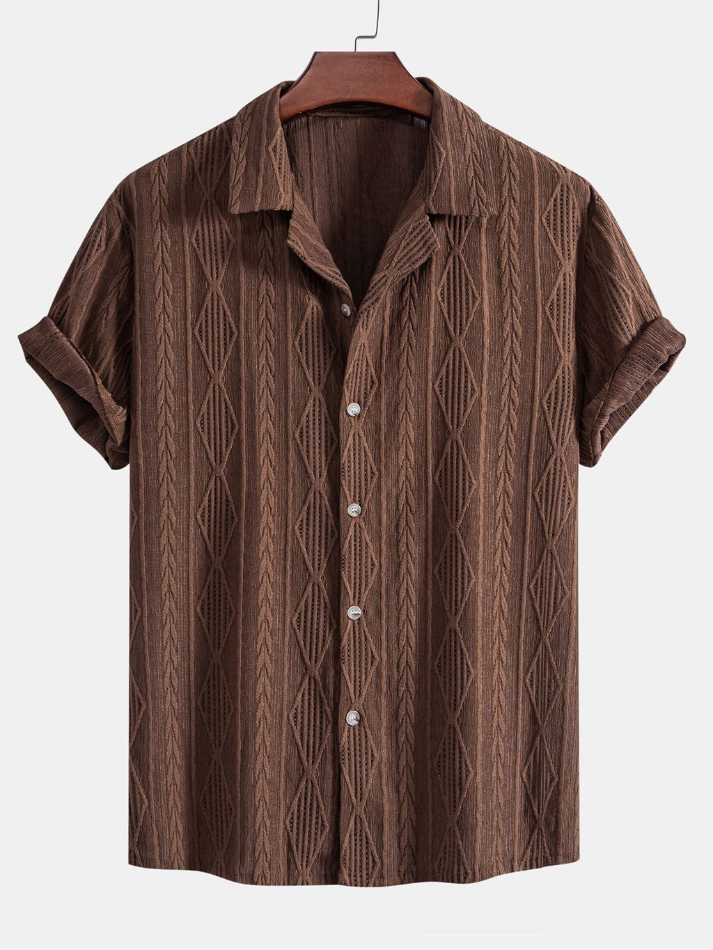 Camisa cubana jacquard geométrica + pantalón recto de lino