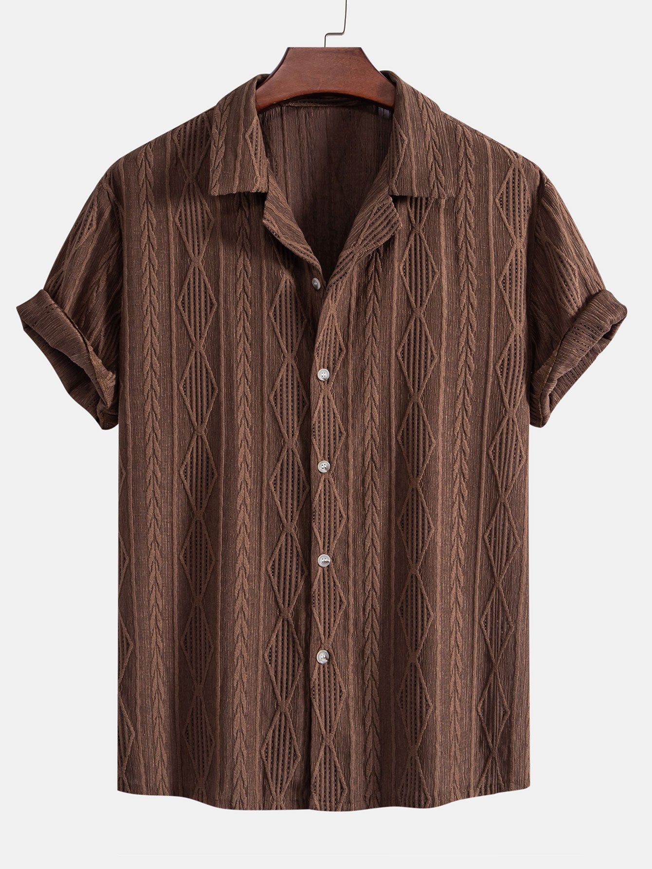 Camisa cubana jacquard geométrica + pantalón recto de lino