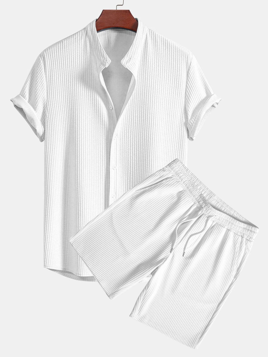 Camisa muscle fit acanalada con cuello alto + shorts