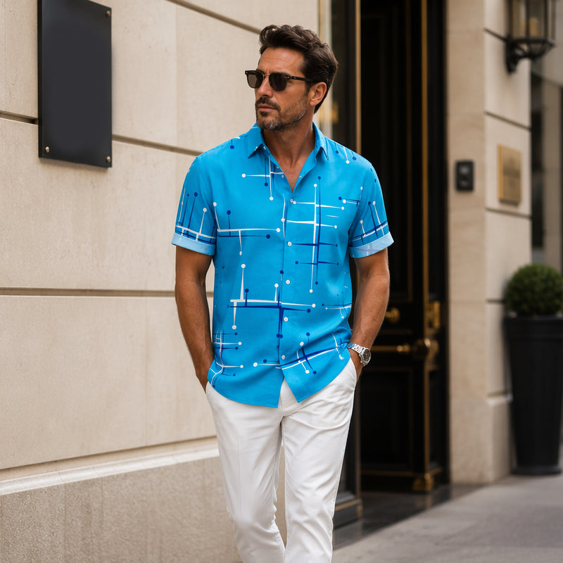 Camisa de hombre de corte relajado con estampado geométrico y botones