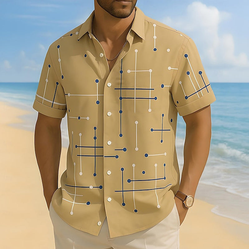 Camisa de hombre de corte relajado con estampado geométrico y botones