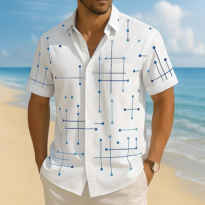 Camisa de hombre de corte relajado con estampado geométrico y botones