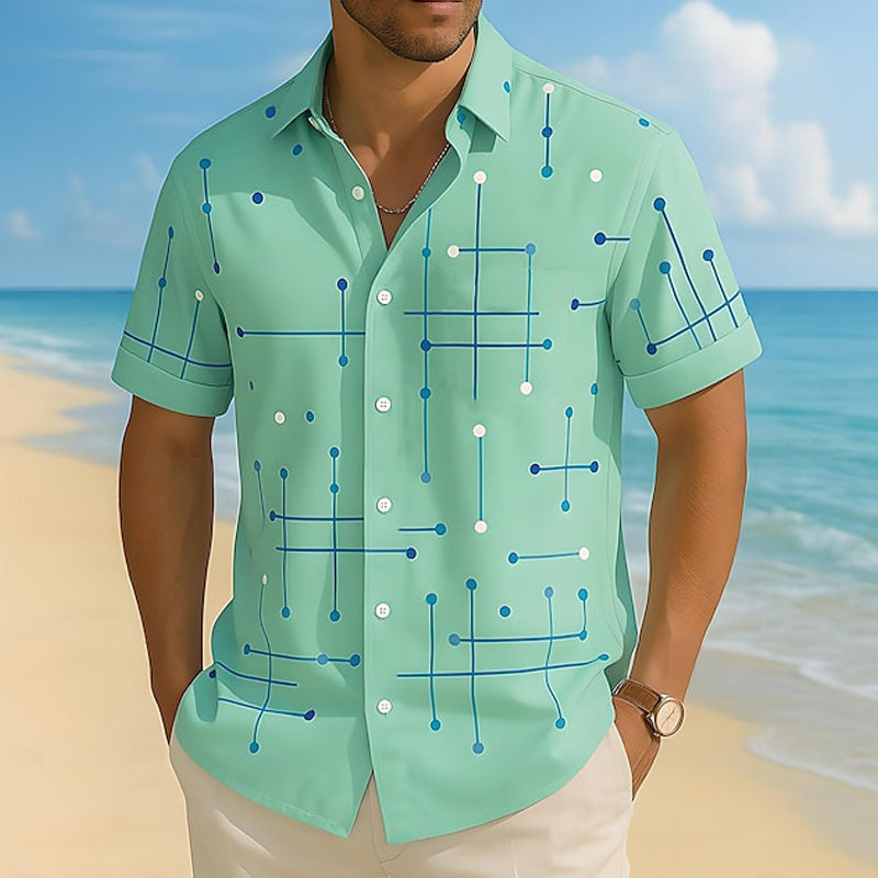 Camisa de hombre de corte relajado con estampado geométrico y botones