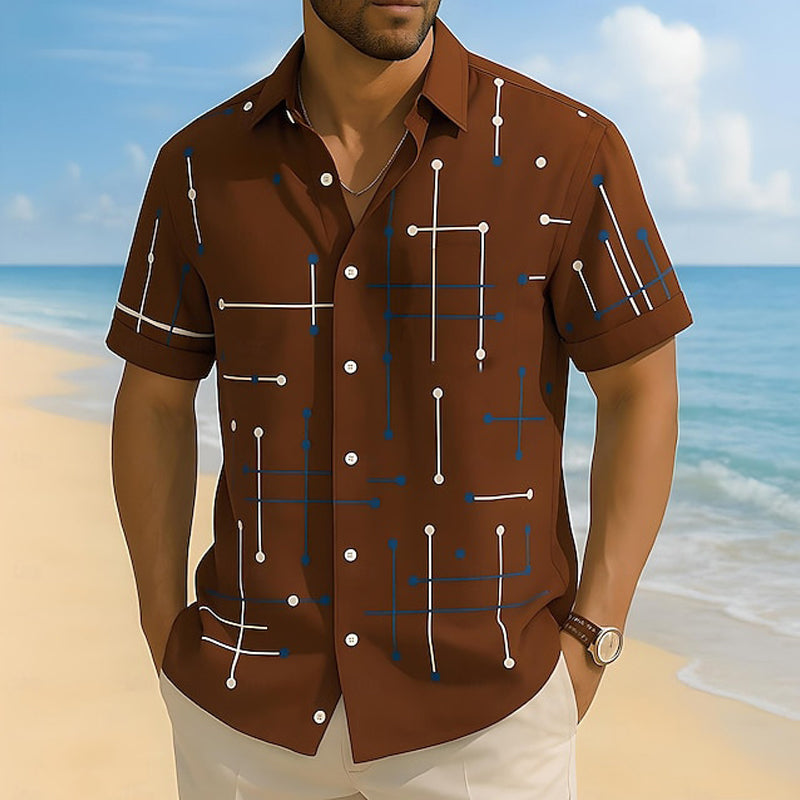 Camisa de hombre de corte relajado con estampado geométrico y botones