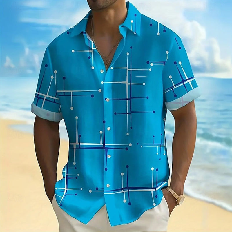 Camisa de hombre de corte relajado con estampado geométrico y botones