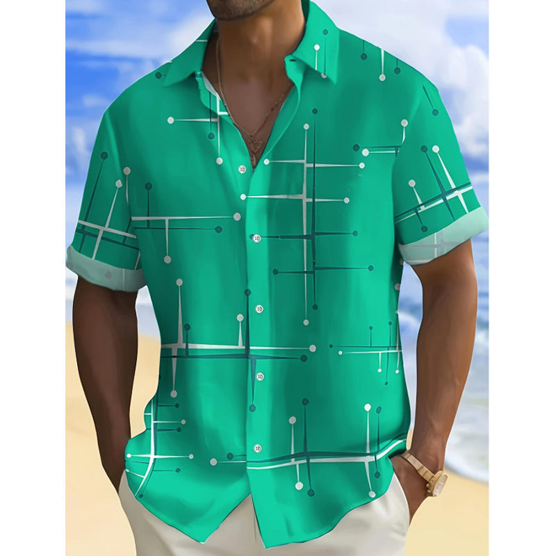 Camisa de hombre de corte relajado con estampado geométrico y botones